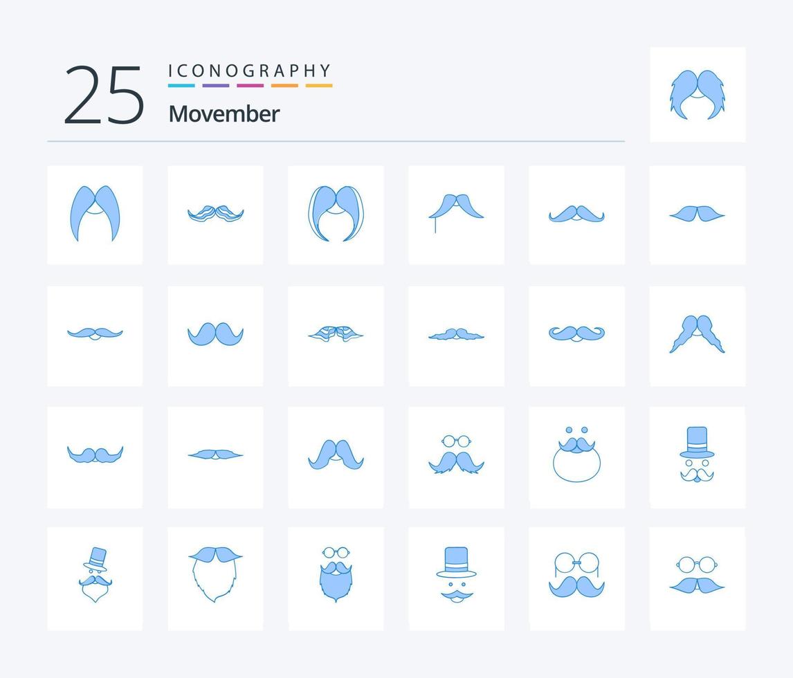 movember 25 paquete de iconos de color azul que incluye movember. bigote. Papa Noel. sombrero. movimiento vector