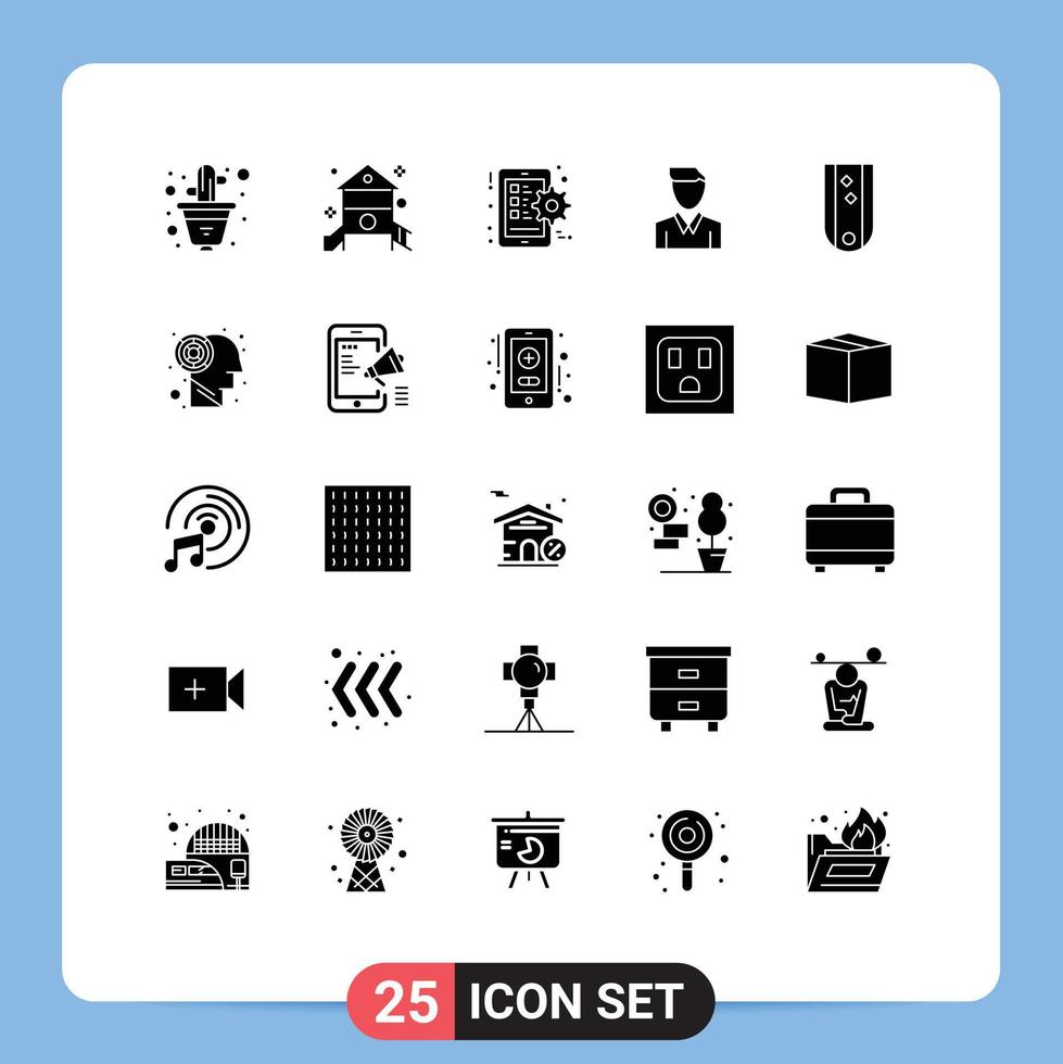 Set of 25 Vector Solid Glyphs on Grid for profile man play human smart phone Editable Vector Design Elements