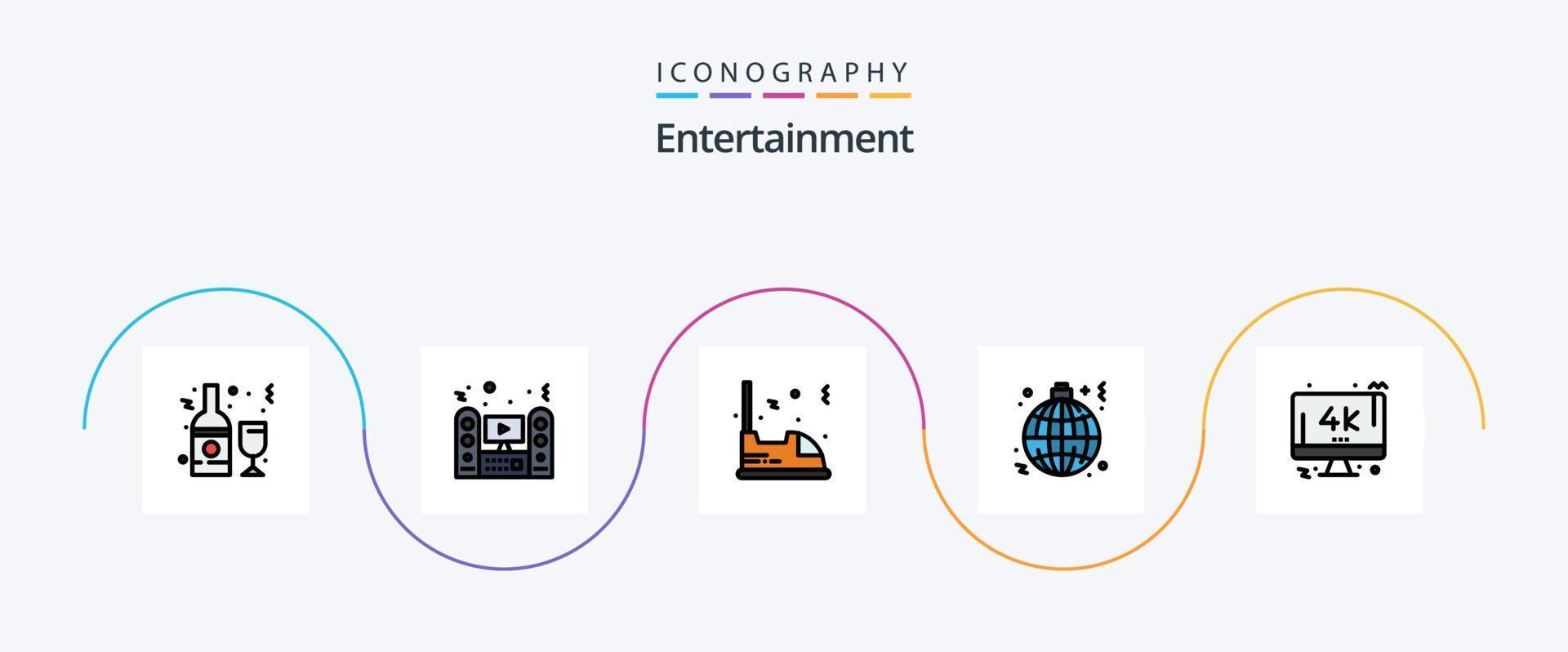 línea de entretenimiento llena de paquete de iconos planos 5 que incluye colgar. globo. sonido. entretenimiento. viajar vector