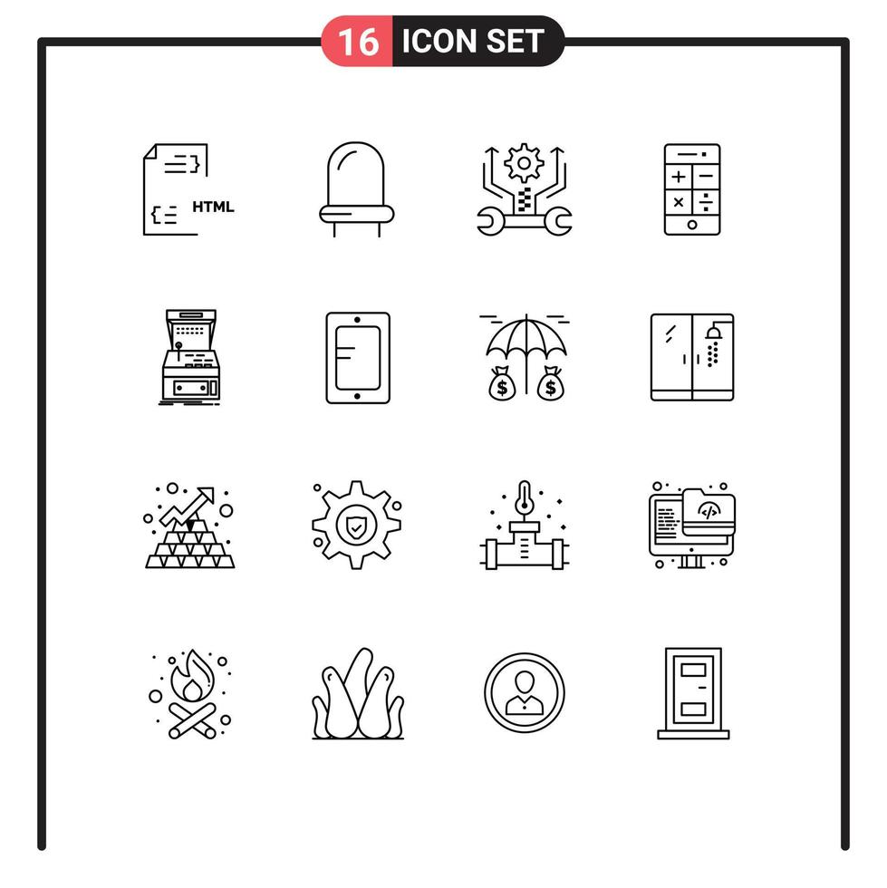 Pictogram Set of 16 Simple Outlines of console technology control phone calculator Editable Vector Design Elements