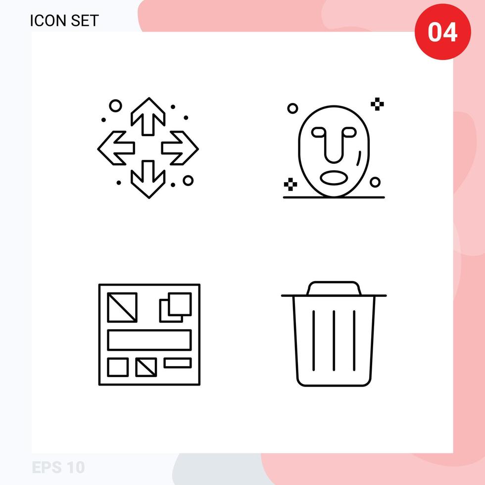 4 Thematic Vector Filledline Flat Colors and Editable Symbols of enlarge delete facial design trash Editable Vector Design Elements