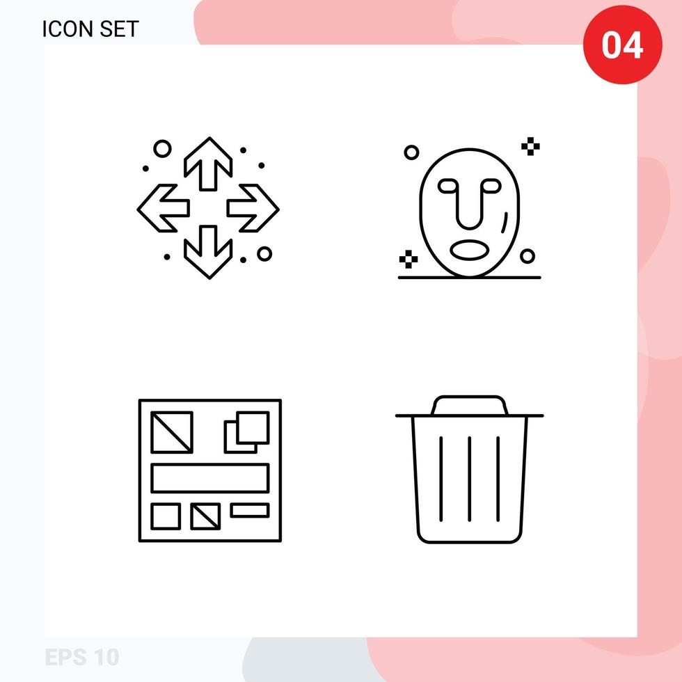 4 colores planos de línea de relleno de vector temático y símbolos editables de elementos de diseño de vector editables de papelera de diseño facial eliminados