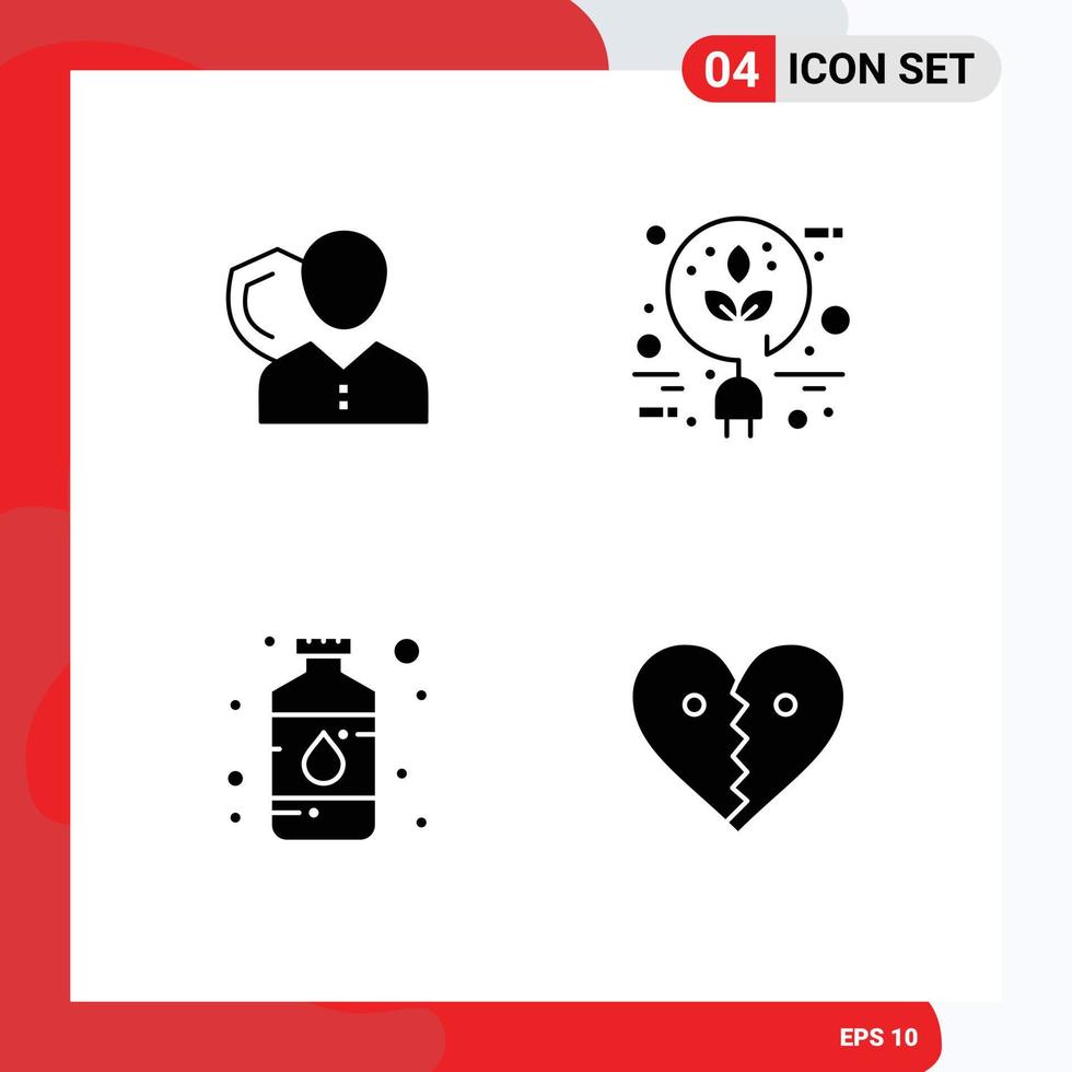 Modern Set of 4 Solid Glyphs and symbols such as security energy person shield art Editable Vector Design Elements