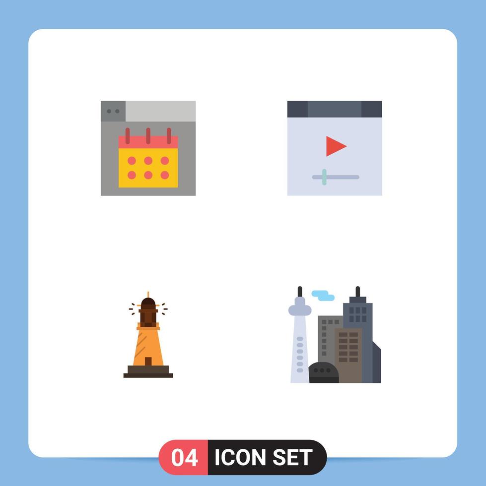 conjunto de pictogramas de 4 iconos planos simples de elementos de diseño de vector editables de playa de página de fecha de casa web