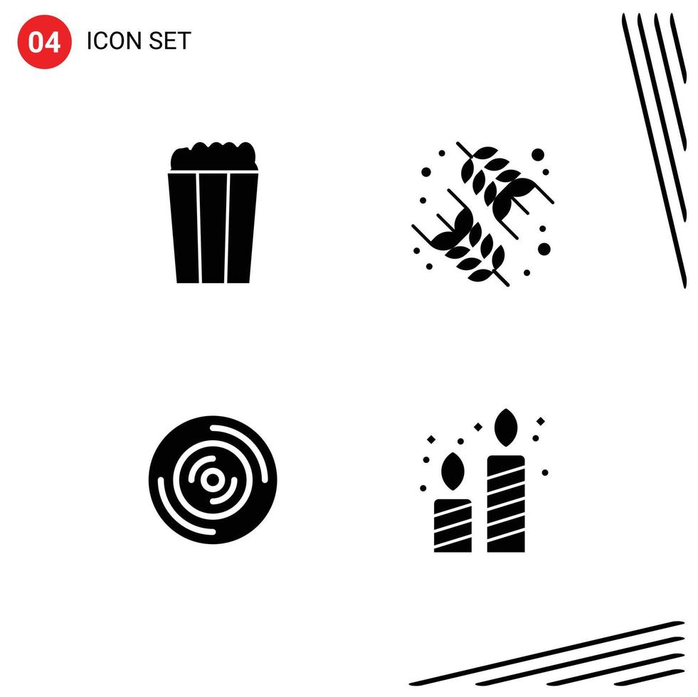 Universal Icon Symbols Group of 4 Modern Solid Glyphs of pop vinyl diet rice birthday Editable Vector Design Elements