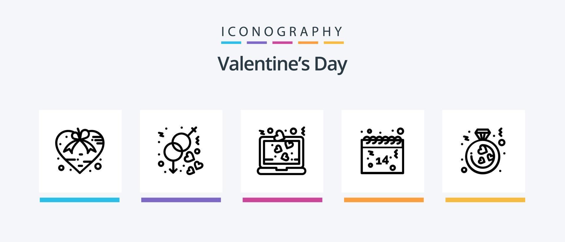 paquete de iconos de la línea 5 del día de san valentín que incluye. noche. corazón. luna. amar. diseño de iconos creativos vector