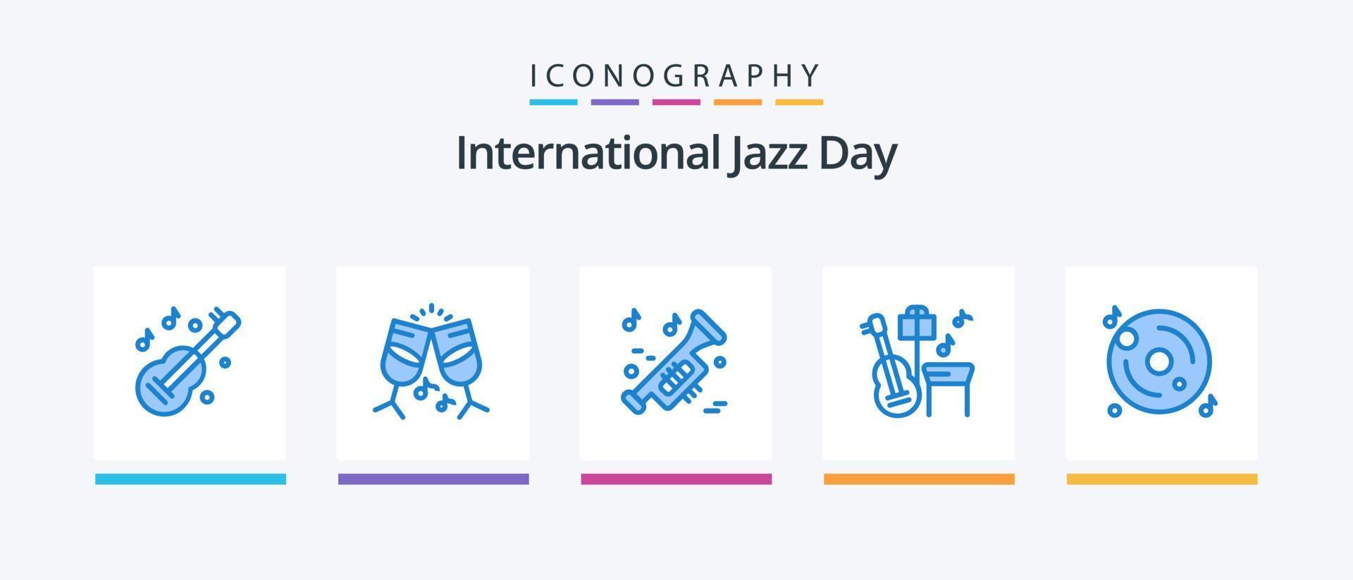 International Jazz Day Blue 5 Icon Pack Including multimedia. cd. music. disk. music. Creative Icons Design vector