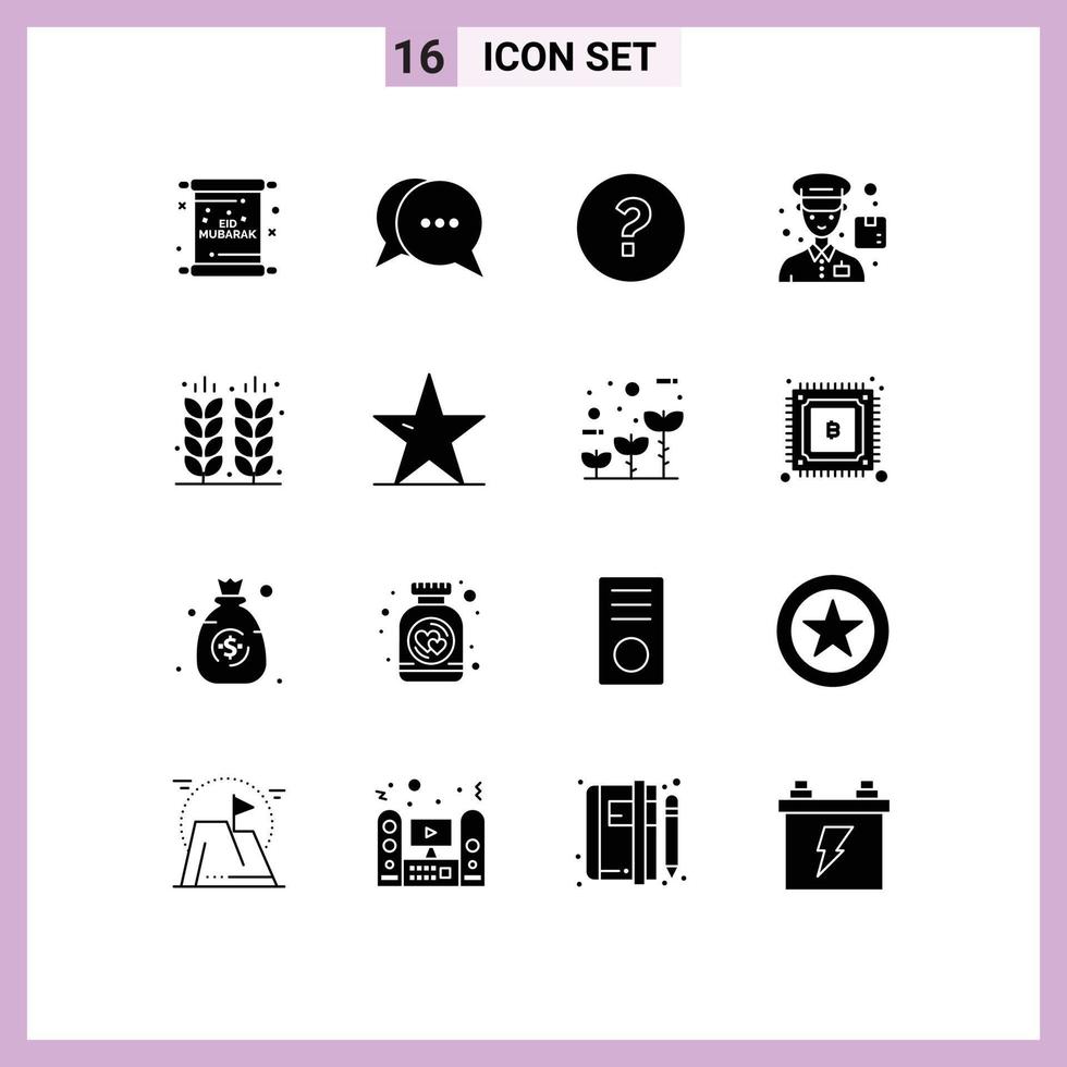 16 Solid Glyph concept for Websites Mobile and Apps farming agriculture bubble man courier Editable Vector Design Elements