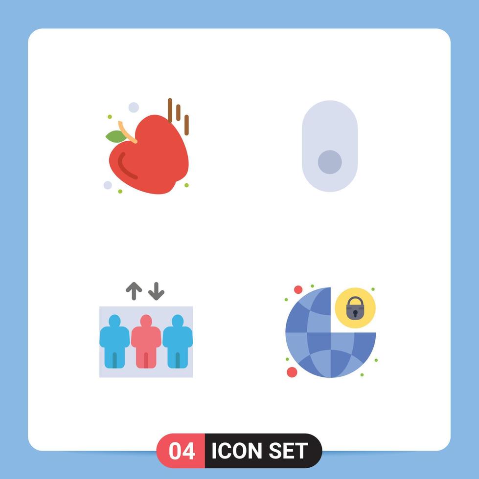 4 Universal Flat Icons Set for Web and Mobile Applications gym global protection apple elevator padlock Editable Vector Design Elements
