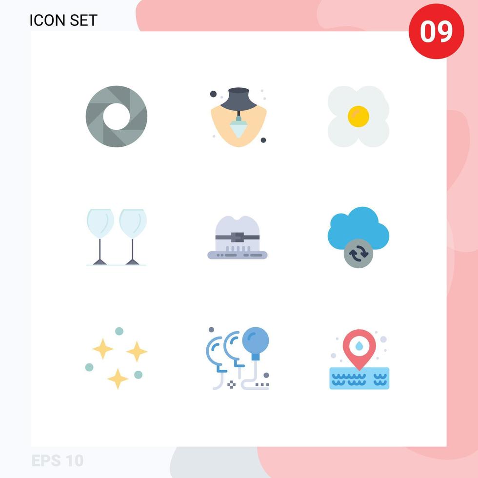 Mobile Interface Flat Color Set of 9 Pictograms of data canada omelet hat hotel Editable Vector Design Elements