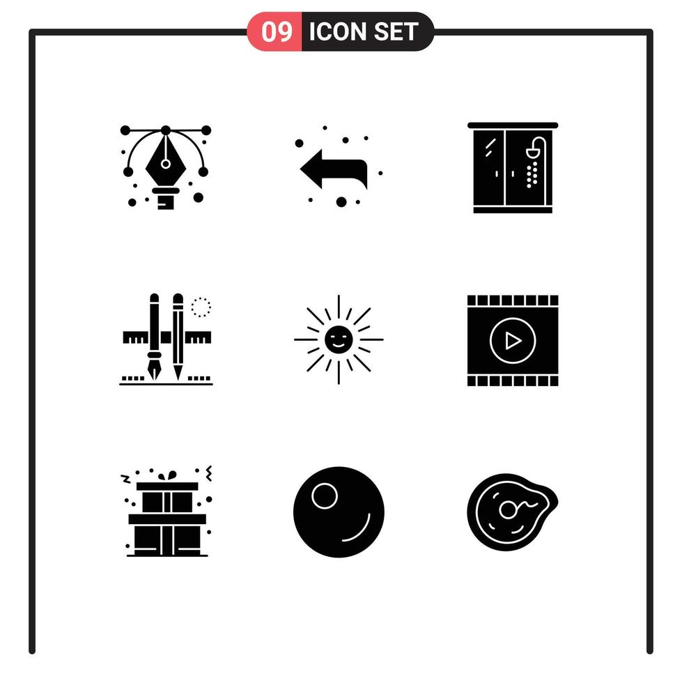 Modern Set of 9 Solid Glyphs Pictograph of spring light bathroom brightness scale Editable Vector Design Elements