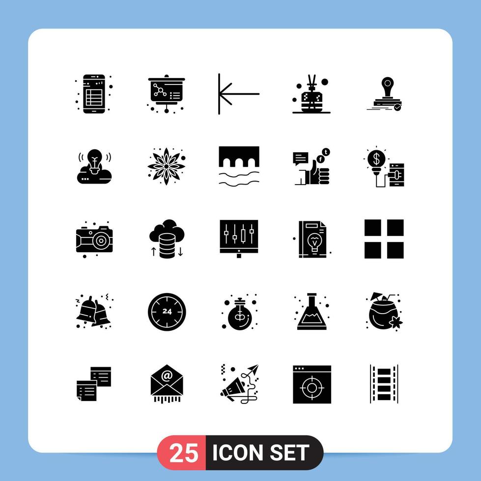 25 Thematic Vector Solid Glyphs and Editable Symbols of press stamp arrow spa stick Editable Vector Design Elements