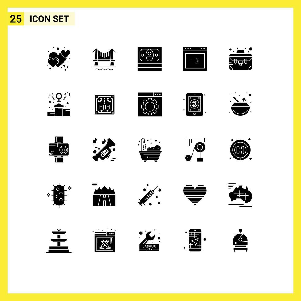 Stock Vector Icon Pack of 25 Line Signs and Symbols for suitcase business cash website browser Editable Vector Design Elements