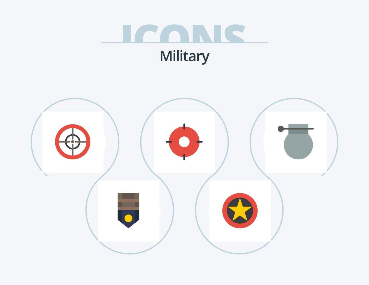 paquete de iconos planos militares 5 diseño de iconos. bomba. objetivo. rango. posición. círculo vector