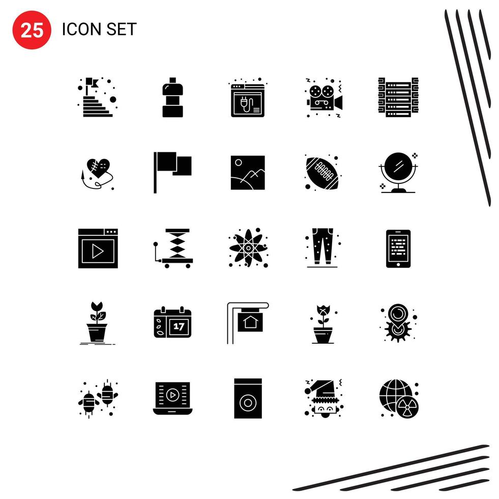 25 Universal Solid Glyphs Set for Web and Mobile Applications cinema video browser camera website Editable Vector Design Elements