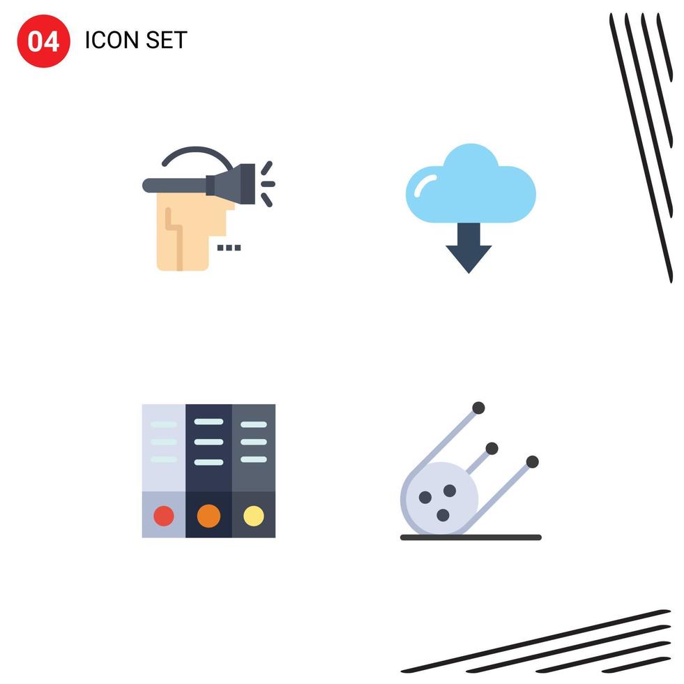 4 Thematic Vector Flat Icons and Editable Symbols of head binder virtual reality down science Editable Vector Design Elements