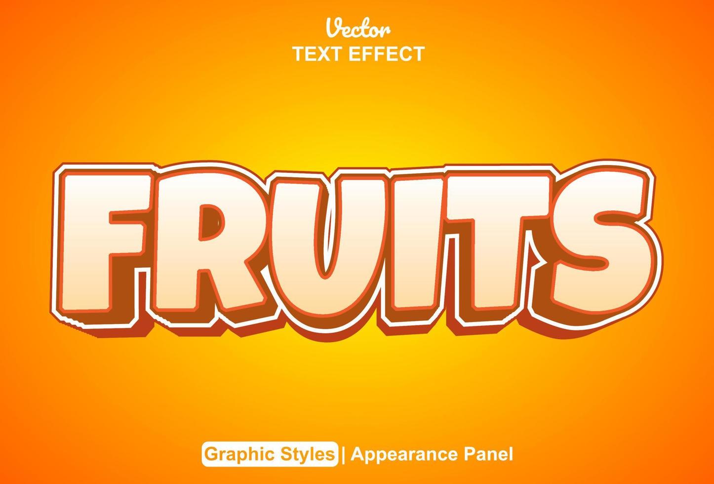 efecto de texto de frutas con estilo gráfico y editable. vector