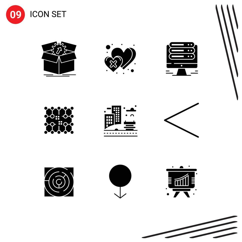 Group of 9 Solid Glyphs Signs and Symbols for material electricity cross connection web Editable Vector Design Elements