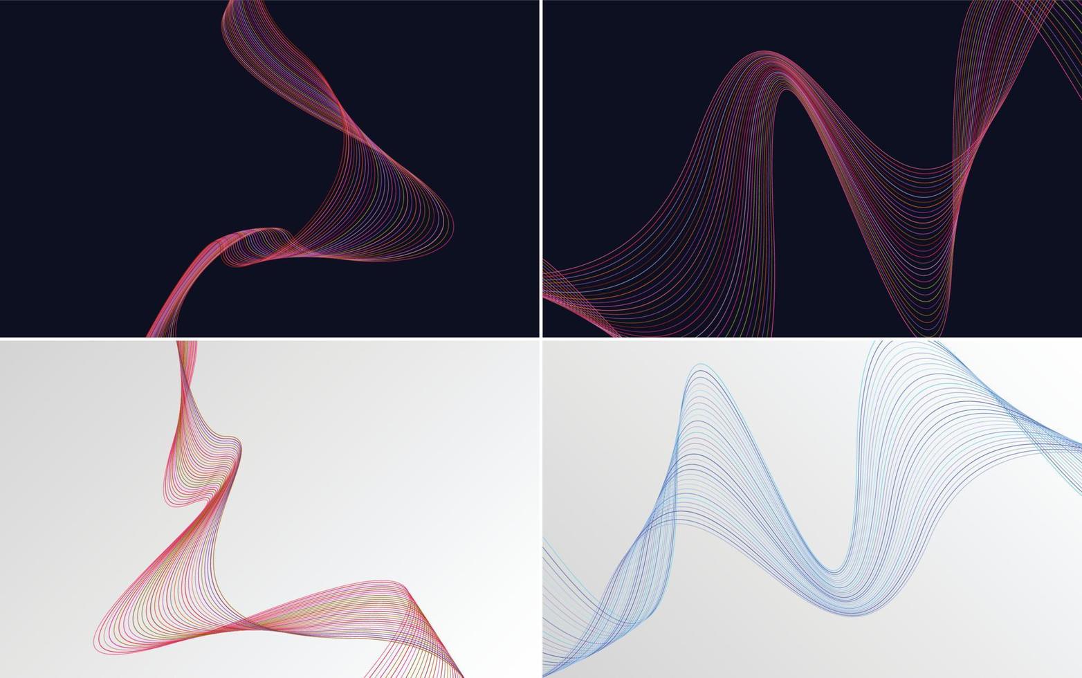 Set of 4 vector backgrounds featuring geometric wave patterns and abstract lines