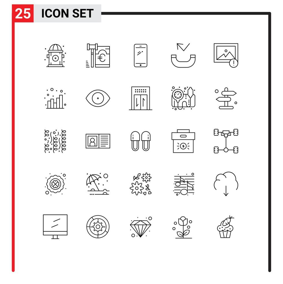 Group of 25 Lines Signs and Symbols for photo alert smart phone phone call Editable Vector Design Elements