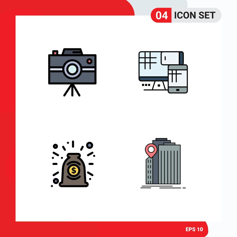 Pictogram Set of 4 Simple Filledline Flat Colors of camcorder collaboration professional camera cell deal Editable Vector Design Elements