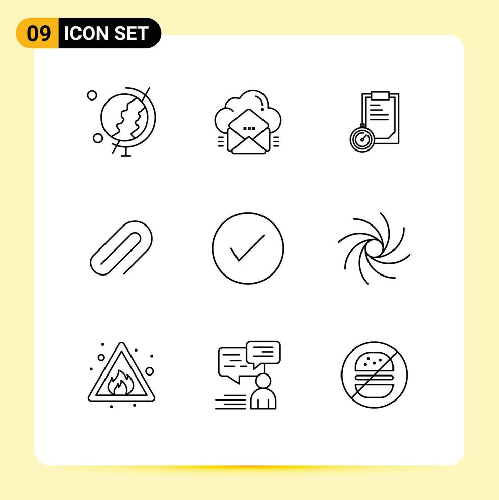 Editable Vector Line Pack of 9 Simple Outlines of arrows pin deadline paper clip Editable Vector Design Elements