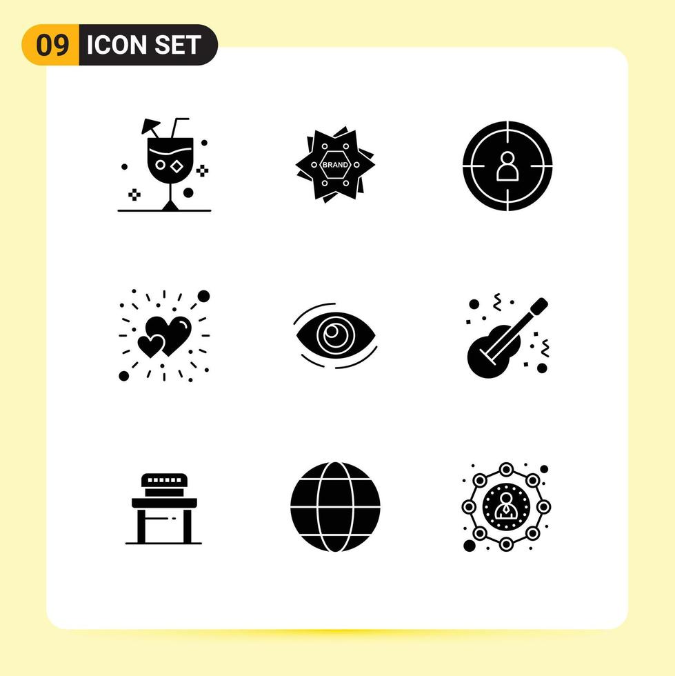 9 Creative Icons Modern Signs and Symbols of eye heart logo brightness user Editable Vector Design Elements