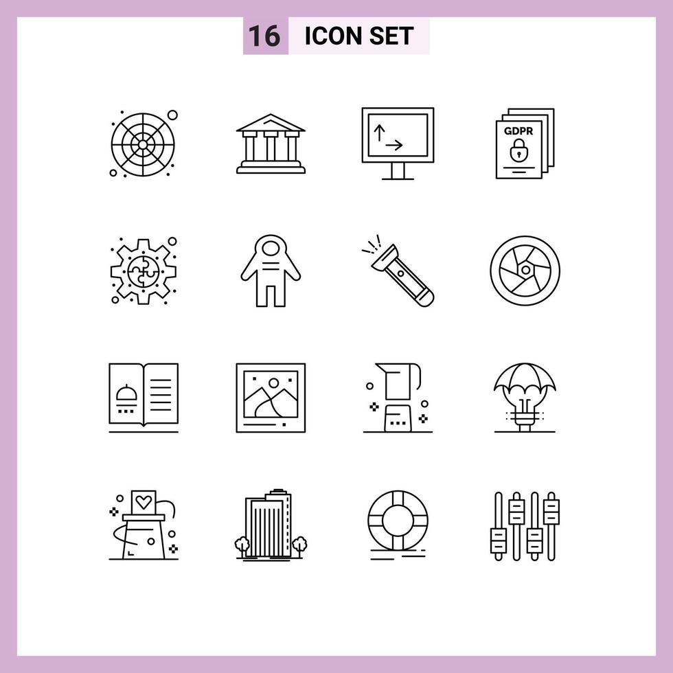 Group of 16 Modern Outlines Set for secure padlock court gdpr width Editable Vector Design Elements