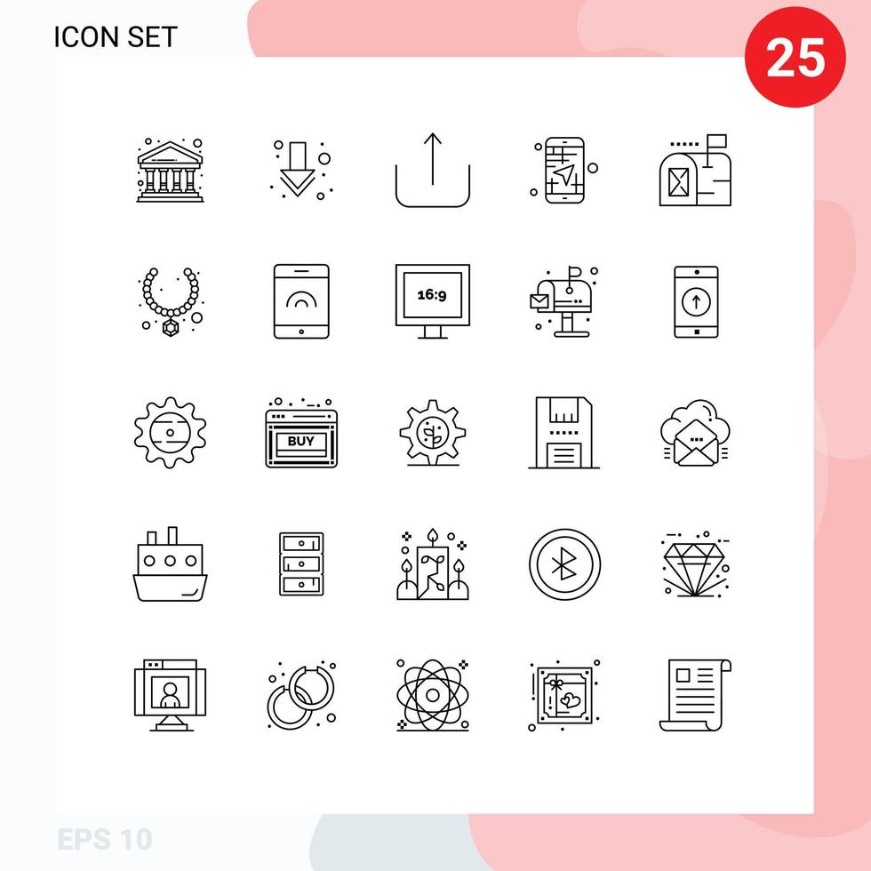 25 Creative Icons Modern Signs and Symbols of mailbox email ui travel map Editable Vector Design Elements