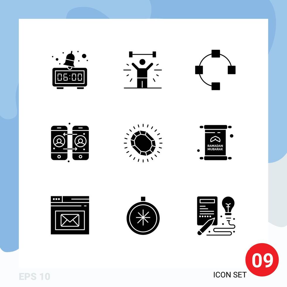 Pictogram Set of 9 Simple Solid Glyphs of loop jewelry open fashion calling Editable Vector Design Elements