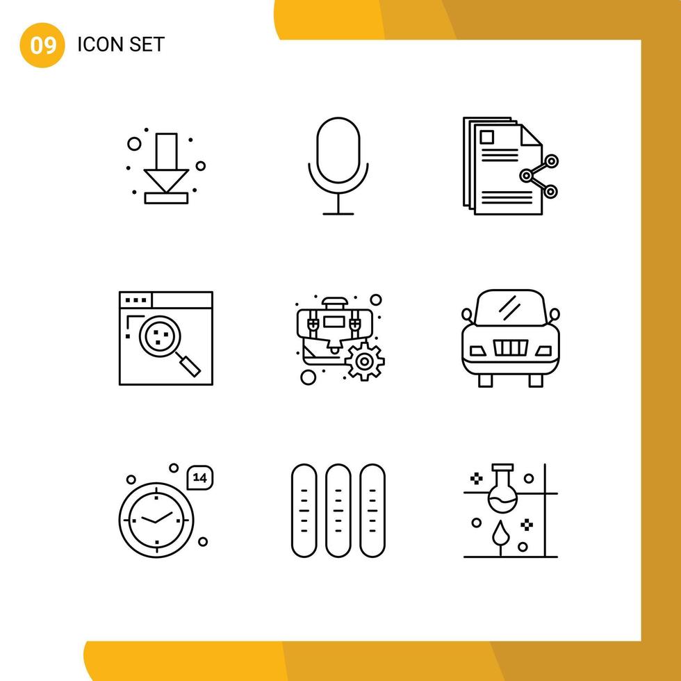 Group of 9 Modern Outlines Set for cog web files search browser Editable Vector Design Elements