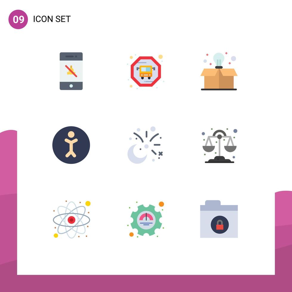 Set of 9 Modern UI Icons Symbols Signs for chemistry decoration box celebration moon Editable Vector Design Elements