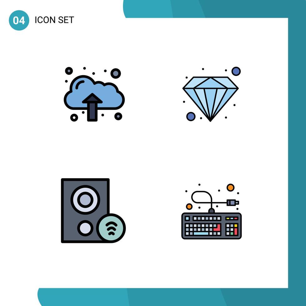 Modern Set of 4 Filledline Flat Colors and symbols such as cloud hardware diamond computers computer Editable Vector Design Elements