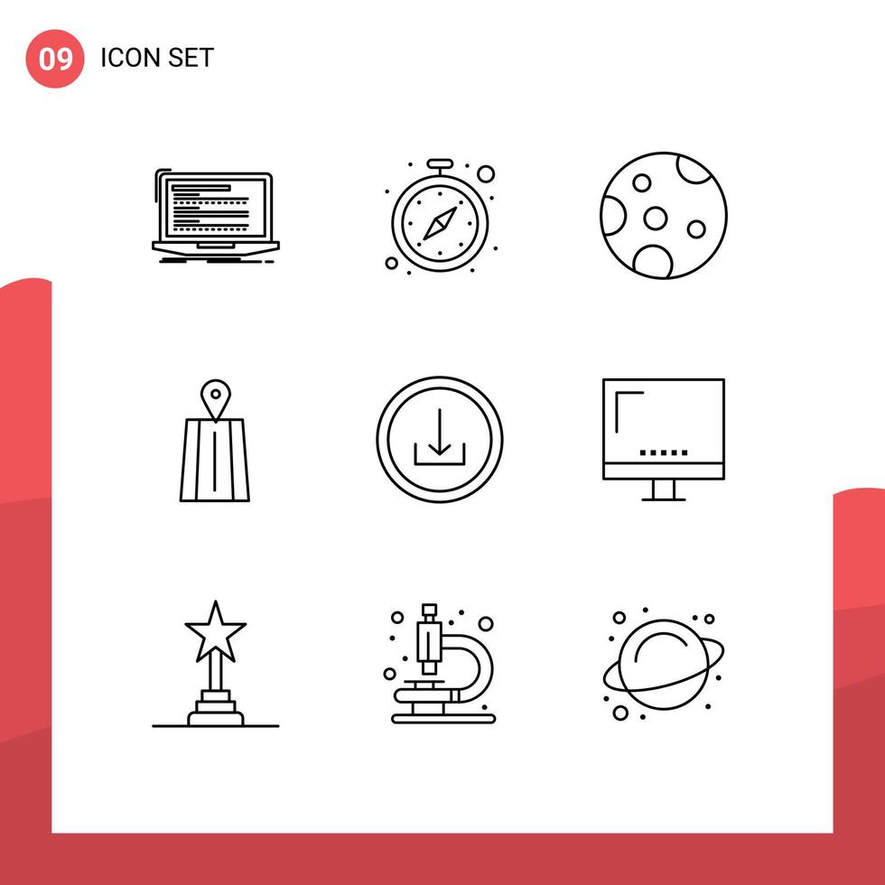 Set of 9 Vector Outlines on Grid for download application watch route navigation Editable Vector Design Elements