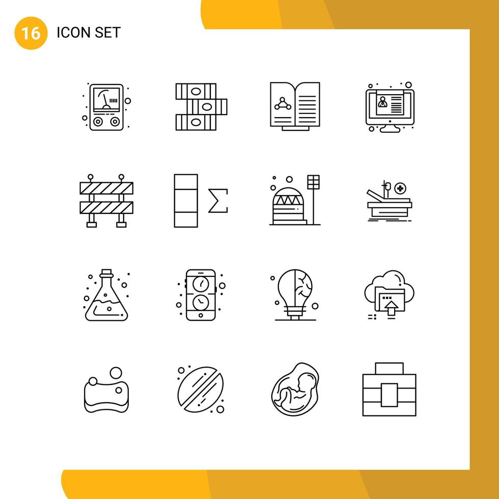 Modern Set of 16 Outlines and symbols such as data road report block job application Editable Vector Design Elements