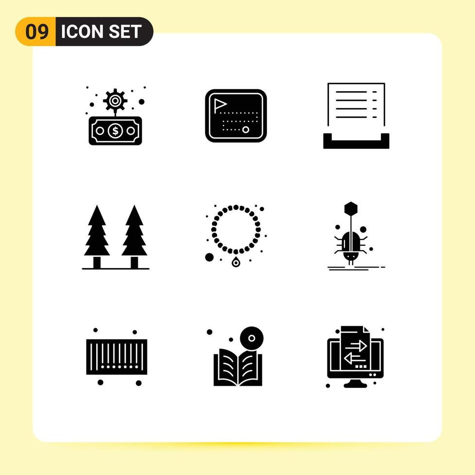 9 iconos creativos, signos y símbolos modernos de collar, árbol, factura, parque, entretenimiento, elementos de diseño vectorial editables vector