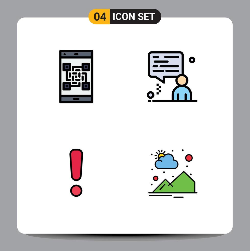 Set of 4 Vector Filledline Flat Colors on Grid for code danger scan chat sign Editable Vector Design Elements