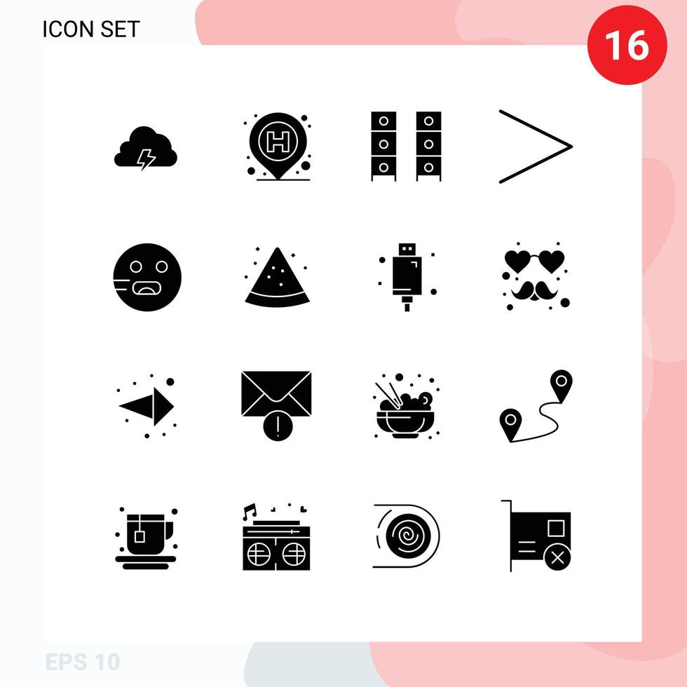 Editable Vector Line Pack of 16 Simple Solid Glyphs of emojis next sign arrow office draw Editable Vector Design Elements