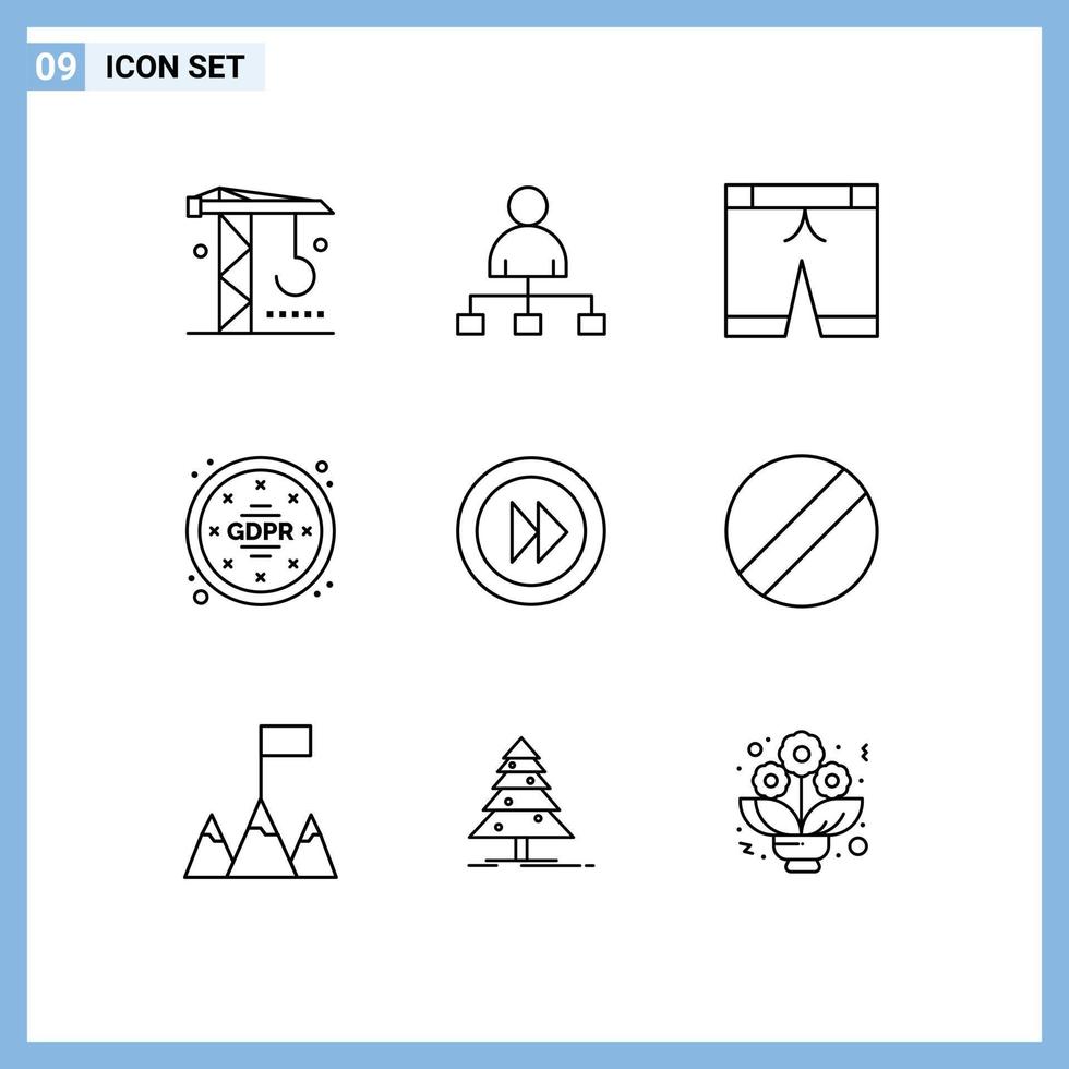 Pack of 9 Modern Outlines Signs and Symbols for Web Print Media such as multimedia forward pants data privacy Editable Vector Design Elements