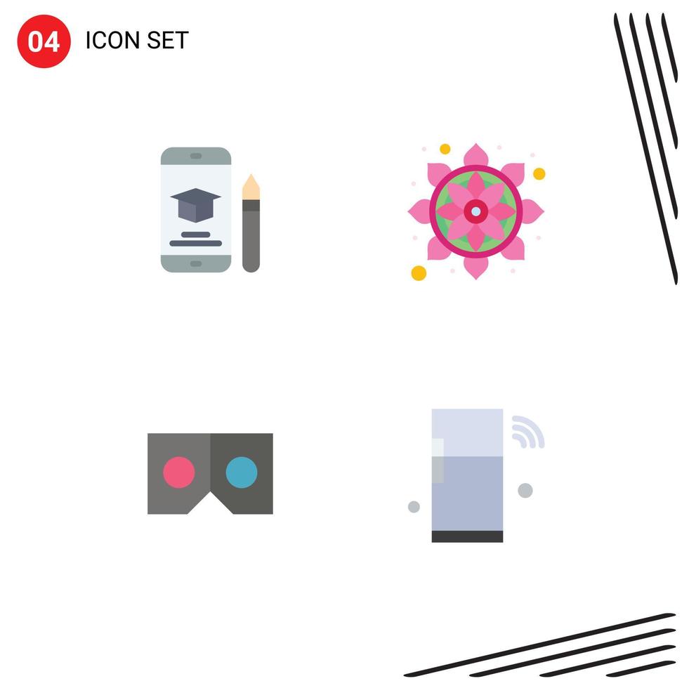 grupo de 4 iconos planos, signos y símbolos para gafas de gorra, elementos de diseño vectorial editables de películas indias móviles vector