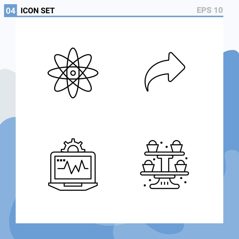 4 User Interface Line Pack of modern Signs and Symbols of atom setting arrow forward baking Editable Vector Design Elements