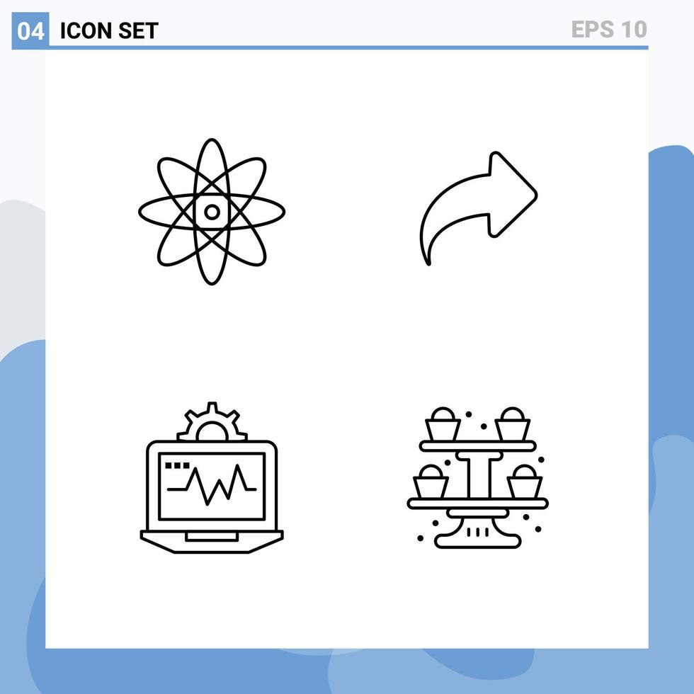 Paquete de 4 líneas de interfaz de usuario de signos y símbolos modernos de flecha de ajuste de átomo hacia adelante elementos de diseño vectorial editables para hornear vector
