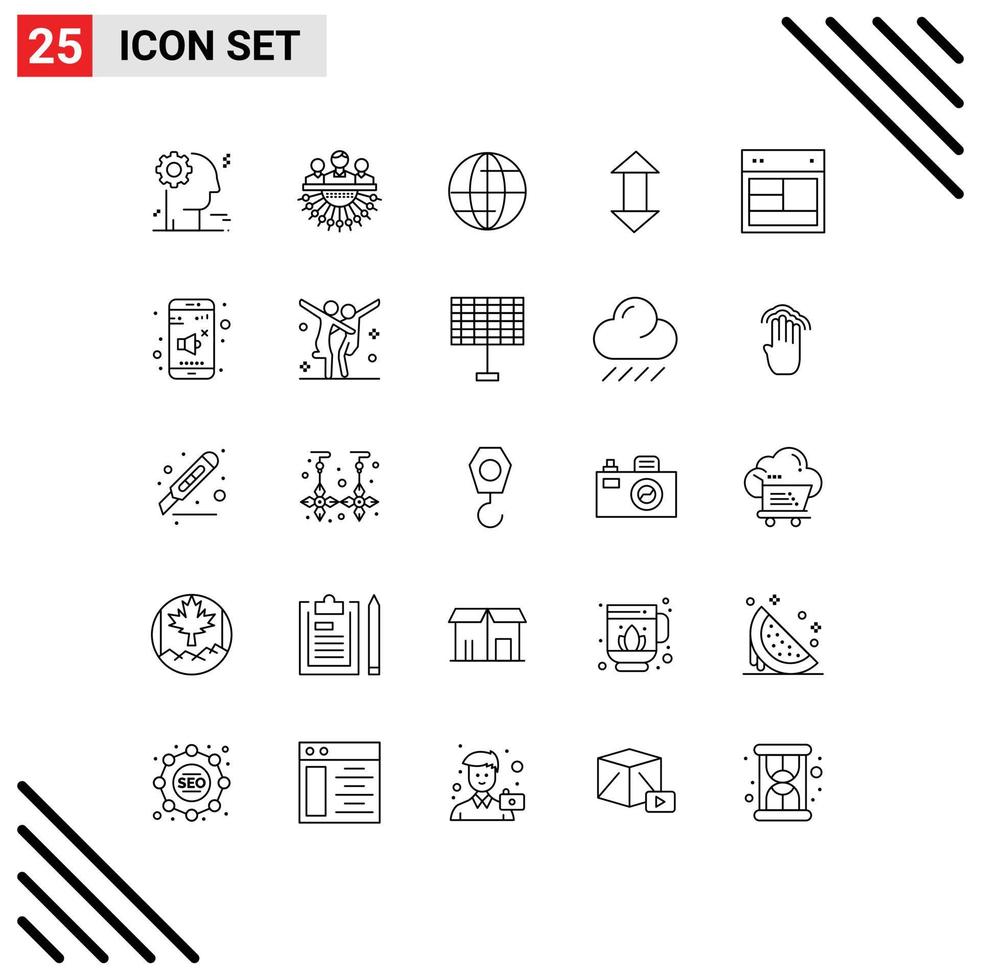 Modern Set of 25 Lines and symbols such as site design global down arrows Editable Vector Design Elements