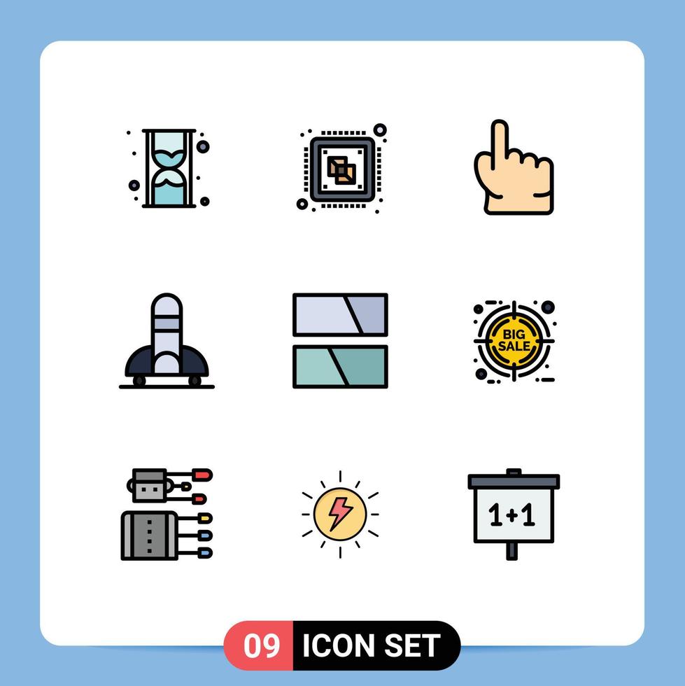 Modern Set of 9 Filledline Flat Colors Pictograph of editing ship processor science touch Editable Vector Design Elements