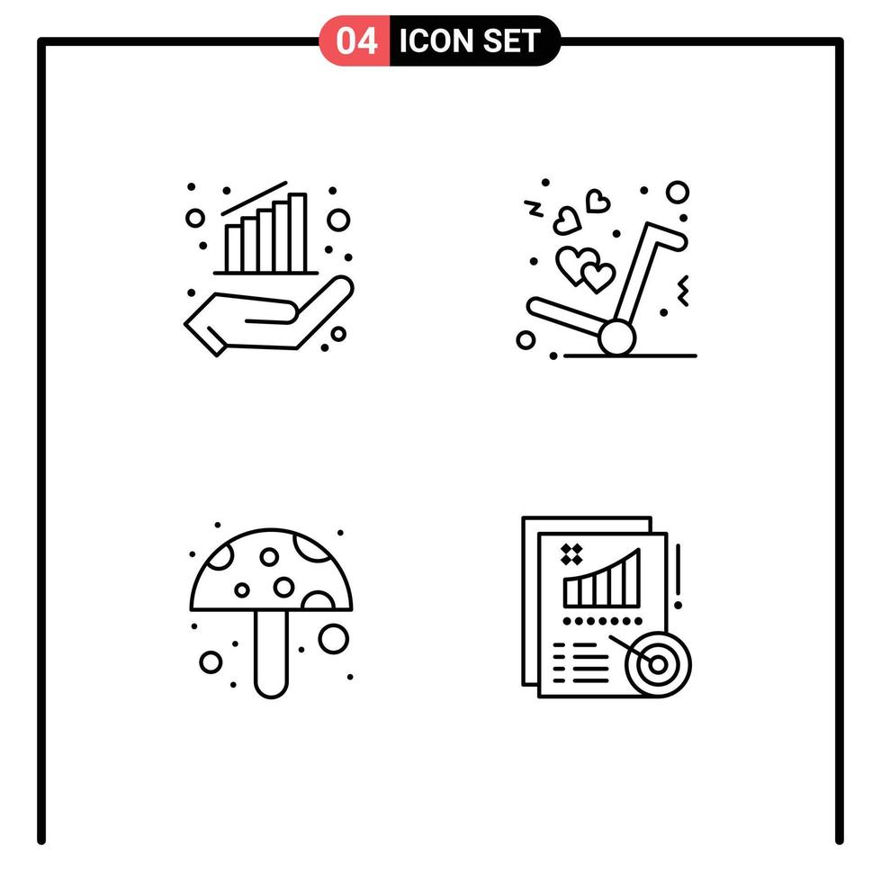 4 Universal Line Signs Symbols of chart food ingredient hand like analytics Editable Vector Design Elements