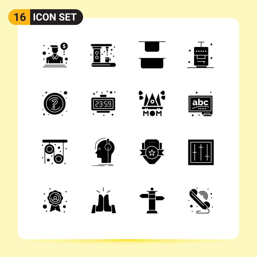 User Interface Pack of 16 Basic Solid Glyphs of questions help distribute vacation suitcase Editable Vector Design Elements