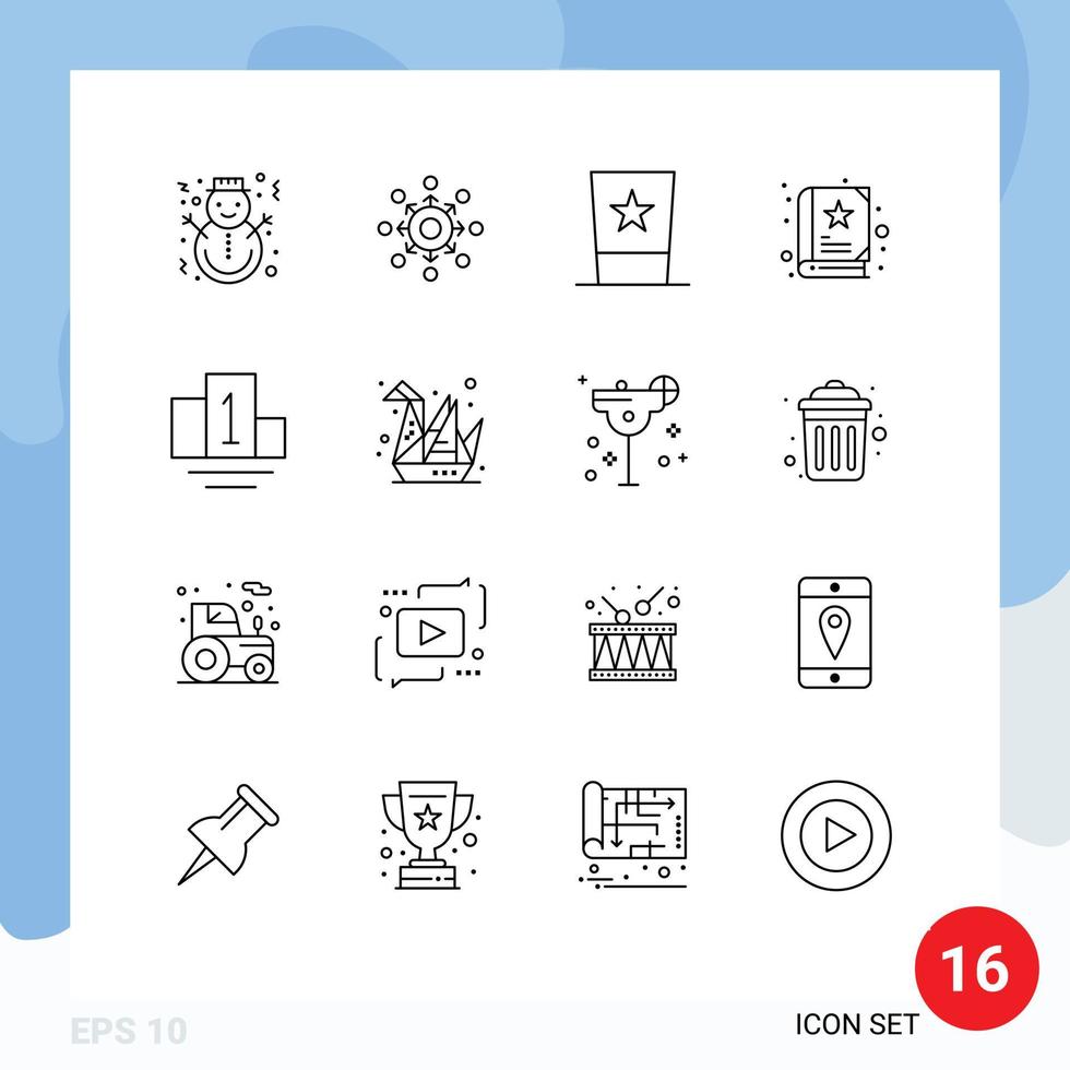 16 User Interface Outline Pack of modern Signs and Symbols of story baby team top hat hat Editable Vector Design Elements