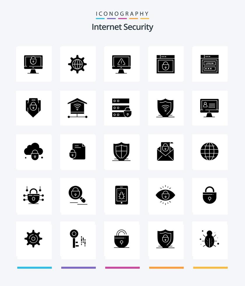 Creative Internet Security 25 Glyph Solid Black icon pack  Such As . shield. computer. password. security vector