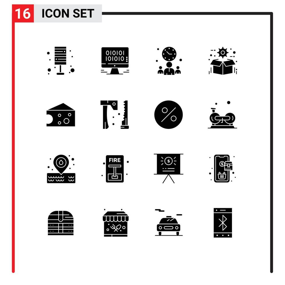 16 User Interface Solid Glyph Pack of modern Signs and Symbols of seo optimization web gear time Editable Vector Design Elements