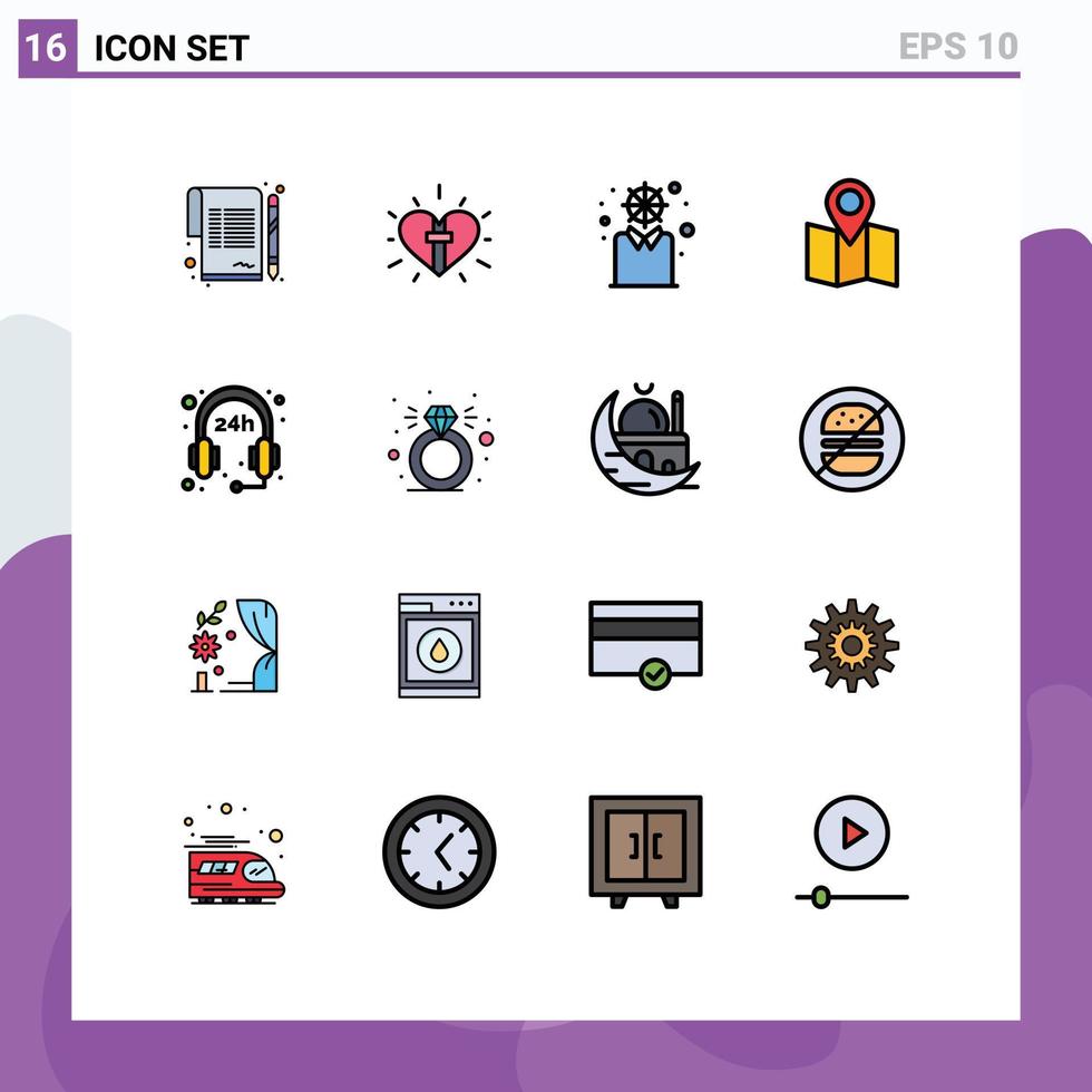 Flat Color Filled Line Pack of 16 Universal Symbols of support pointer easter map personal Editable Creative Vector Design Elements